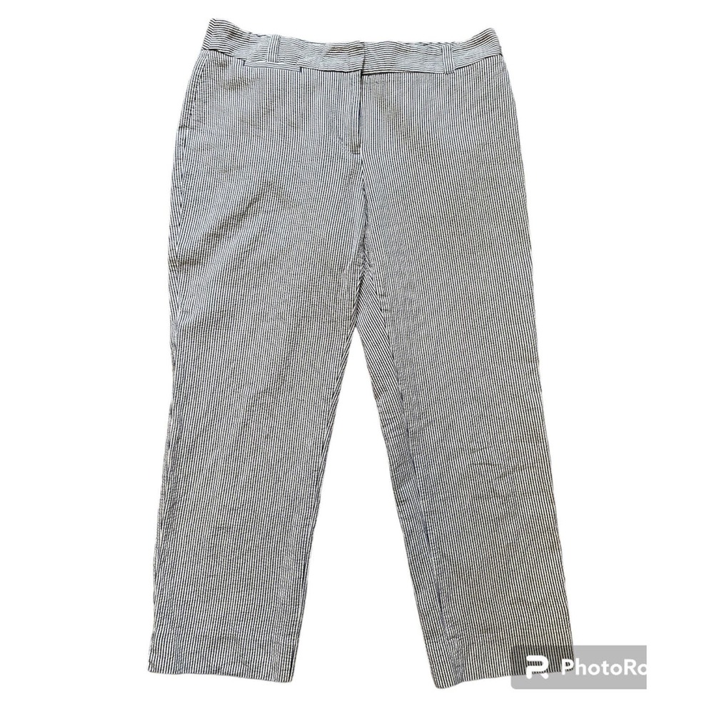 Talbots Womens Size 8 Seersucker Crop Pant Signature Blue White 100% Cotton